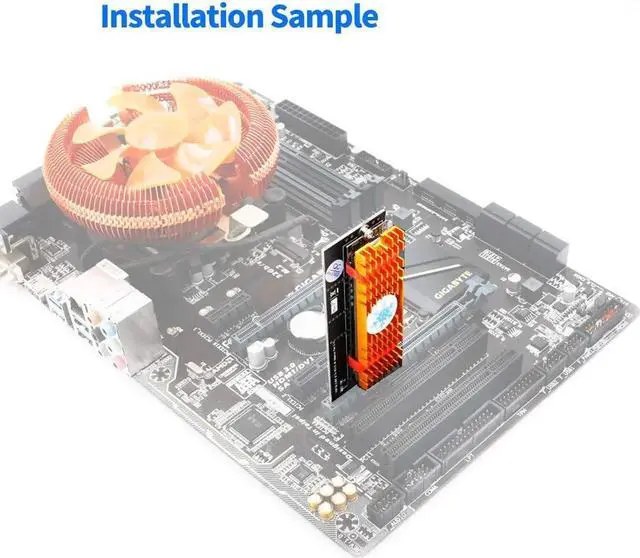 Alt view image 3 of 6 - M.2 Key M NGFF SSD to PCI- E 4X Adapter Converter Card Vertical Installation with Heatsink CPU RGB Heatsink Heatsink Thermal Pad for M.2 (M Key) NVMe 2280 2260 2242 2230 (with Golden Heatsink)