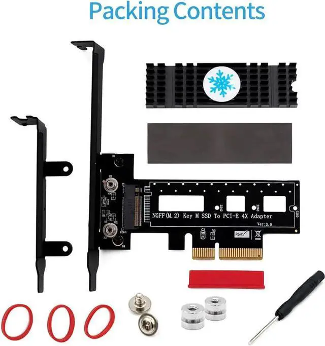 Alt view image 7 of 7 - M.2 PCIe Adapter M Key M.2 NVMe SSD to PCI-e 3.0 x4 Host Controller Expansion Card with Low Profile Bracket with Advanced Heat Sink Solution for 2242 2260 2280 (with Black Heatsink)