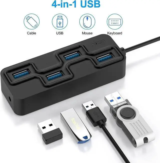 Alt view image 5 of 7 - 4-Port USB 3.0 Hub, Ultra-Slim Data USB Hub,Multi USB Port Expander, Fast Data Transfer USB Splitter for MacBook, Mac Pro, Mac Mini, iMac, Surface Pro, XPS, PC, Flash Drive, Mobile HDD