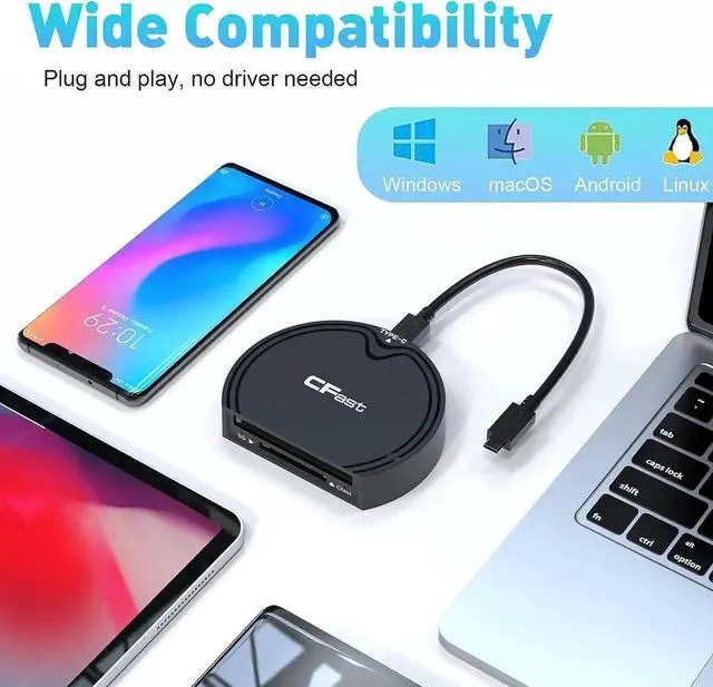 Alt view image 2 of 7 - USB 3.0 USB C CFast 2.0 Card Reader Adapter with 10Gbps Speed with USB C to A/C Cable, Compatible for SanDisk, Lexar, Transcend, Sony Card, for Windows/Mac/Linux/Android