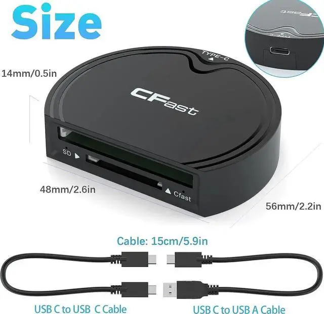Alt view image 4 of 7 - USB 3.0 USB C CFast 2.0 Card Reader Adapter with 10Gbps Speed with USB C to A/C Cable, Compatible for SanDisk, Lexar, Transcend, Sony Card, for Windows/Mac/Linux/Android