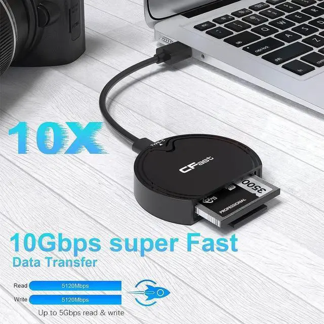Alt view image 3 of 7 - USB 3.0 USB C CFast 2.0 Card Reader Adapter with 10Gbps Speed with USB C to A/C Cable, Compatible for SanDisk, Lexar, Transcend, Sony Card, for Windows/Mac/Linux/Android