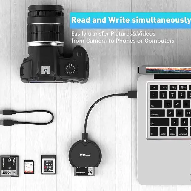 Alt view image 7 of 7 - USB 3.0 USB C CFast 2.0 Card Reader Adapter with 10Gbps Speed with USB C to A/C Cable, Compatible for SanDisk, Lexar, Transcend, Sony Card, for Windows/Mac/Linux/Android