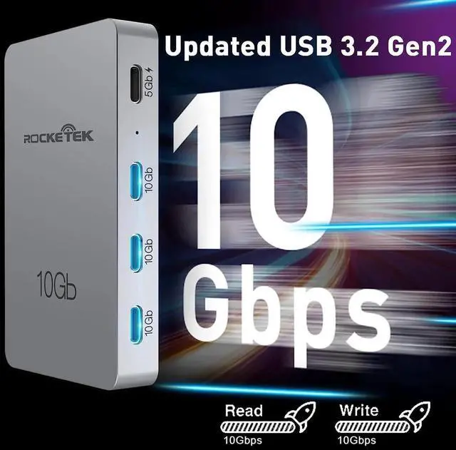 Alt view image 3 of 7 - USB-C Gen 2 Hub Adapter 7-Ports - 3X USB-C 10Gbs Gen 2, 3X USB 3.0 5Gbs Ports, USB C Hub 100W Power Delivery with 5Gbs Data, USB C to USB C Hub, USB C Hub Multiport Adapter for MacBook Air/Pro etc.