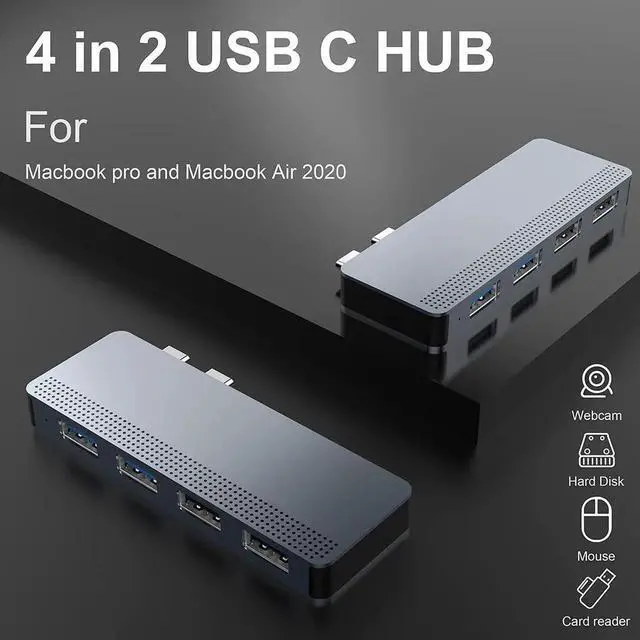 Alt view image 4 of 6 - USB C Adapter for MacBook Pro/Air, 4 in 2 USB C Hub MacBook Pro USB Adapter, Type C Dual Hub with 2 USB 3.0 and 2 USB 2.0 for MacBook Pro 2020/2019-2016, MacBook Air 2020-2018