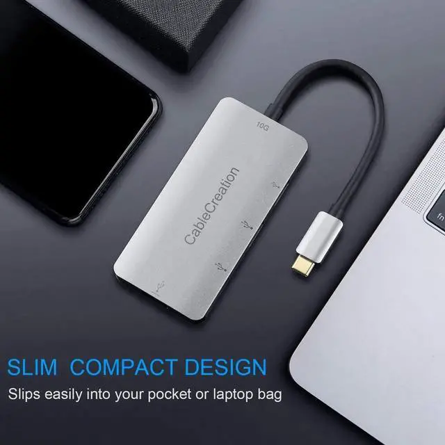 Alt view image 3 of 6 - USB C Hub, CableCreation 4-in-1 USB-C Hub with USB 3.0 Ports, USB C 3.1 Port, up to 100W Charging Adapter Compatible for MacBook, MacBook Pro/Air, ChromeBook, XPS and More, Aluminum Thunderbolt 3 Hub