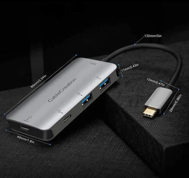 Alt view image 6 of 6 - USB C Hub, CableCreation 4-in-1 USB-C Hub with USB 3.0 Ports, USB C 3.1 Port, up to 100W Charging Adapter Compatible for MacBook, MacBook Pro/Air, ChromeBook, XPS and More, Aluminum Thunderbolt 3 Hub