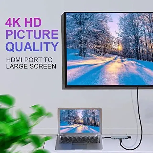 Alt view image 2 of 7 - USB C HUB, 8 in 1 USB C Adapter with 4K HDMI, 100W PD, USB C Port, USB 3.0, RJ45 Ethernet, SD/TF Card Reader, Docking Station Compatible with MacBook Pro/Air USB C Laptops and Other Type C Devices