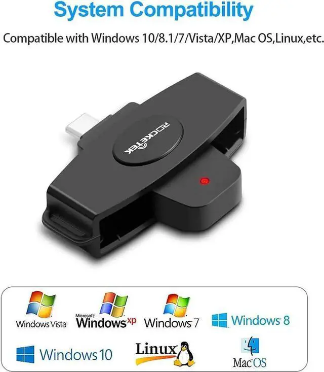Alt view image 3 of 4 - USB C DOD Military USB Common Access CAC Smart Card Reader and SIM Card Reader,Compatible with Mac Os, Windows,Linux
