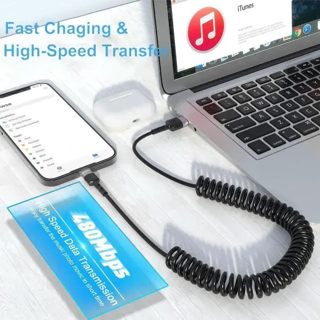 Alt view image 3 of 7 - USB Type C Coild Cable for Car, 1.8m/5.9FT Retractable USB C Cable Curly USB A to USB-C Fast Charger Cord for Car,Compatible Samsung Galaxy S10 S9 S8 Plus Note 9 8,LG5/G6/V20, USB C Devices