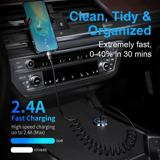 Alt view image 2 of 7 - USB Type C Coild Cable for Car, 1.8m/5.9FT Retractable USB C Cable Curly USB A to USB-C Fast Charger Cord for Car,Compatible Samsung Galaxy S10 S9 S8 Plus Note 9 8,LG5/G6/V20, USB C Devices