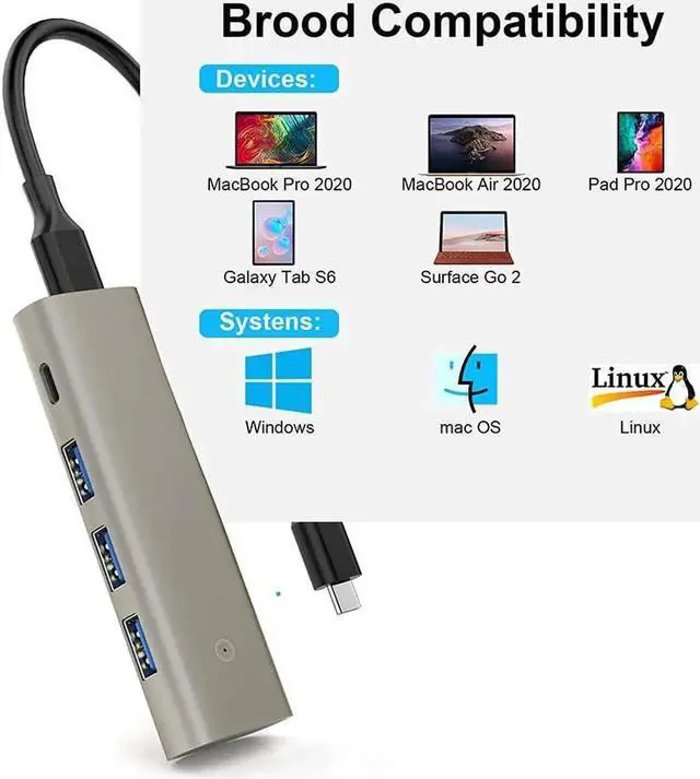 Alt view image 5 of 7 - 10Gbps USB 3.2/3.1 Gen 2 Data Hub, 10 GbpsSuper Speed USB C Splitter with 3 USB Ports, USB Type C Port and 5V Power Adapter Port, for MacBook Air/Pro, Surface Pro 7 and and Type-C Laptop