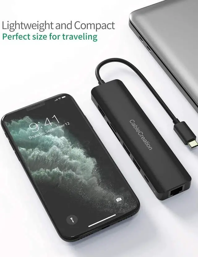 Alt view image 6 of 7 - USB C Hub 4K 60Hz, CableCreation 7-IN-1 USB-C Hub Multiport Adapter Type C Dongle with HDMI, 2 USB 3.0 Ports,100W PD,Gigabit Ethernet and SD/TF Cards Reader for MacBook Pro/ Air 2020/2019,iPad Pro,XPS