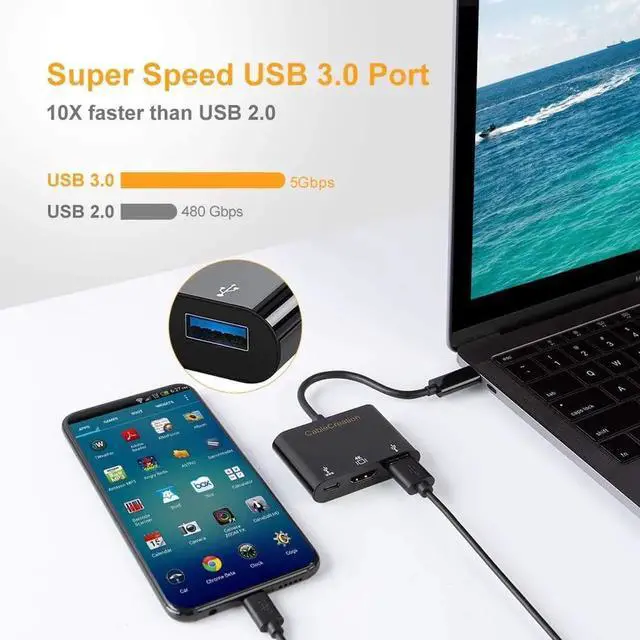 Alt view image 7 of 7 - USB C to 4K HDMI Hub, CableCreation 3-in-1 USB-C Hub with HDMI, USB 3.0 and 60W PD Charging [Thunderbolt 3 Compatible] for MacBook Pro 2017/2018/2019, Dell XPS 13/15, Galaxy Note 10, Surface Book 2