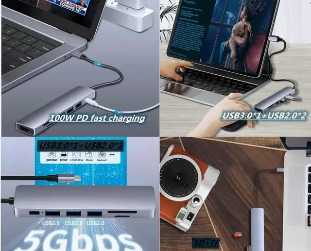 Alt view image 7 of 7 - USB C Hub,7 in 1 USB C to HDMI Multport Adapter,Compatible for MacBook Pro, Chromebook, XPS, and USB C Devices (4K HDMI+100W PD+USB3.0 +USB2.0 * 2+SD/TF Card Reader)