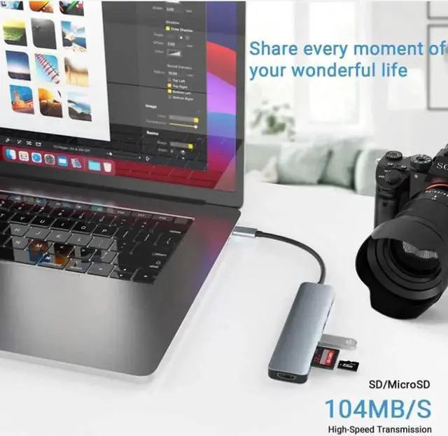 Alt view image 2 of 7 - USB C Hub,7 in 1 USB C to HDMI Multport Adapter,Compatible for MacBook Pro, Chromebook, XPS, and USB C Devices (4K HDMI+100W PD+USB3.0 +USB2.0 * 2+SD/TF Card Reader)