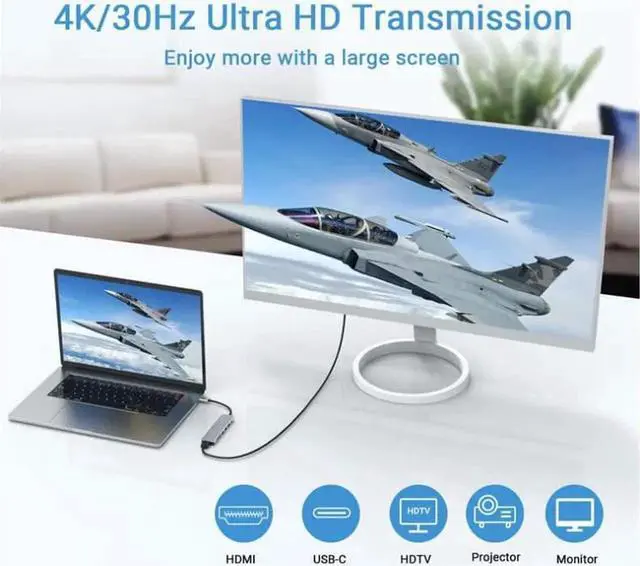 Alt view image 5 of 7 - USB C Hub,7 in 1 USB C to HDMI Multport Adapter,Compatible for MacBook Pro, Chromebook, XPS, and USB C Devices (4K HDMI+100W PD+USB3.0 +USB2.0 * 2+SD/TF Card Reader)