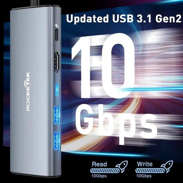 Alt view image 7 of 7 - 6-in-1 USB C Hub 4K@60Hz 10Gbps USB C hub Multiport Adapter, Type C Hub with Ethernet, 4K@60Hz HDMI, 100W PD, 10Gbps USB C and 2 USB A, USB C Docking Station for MacBook Pro and Other USB-C Laptops