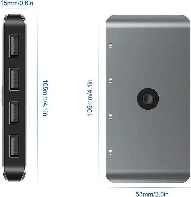 Alt view image 4 of 7 - USB Switch Selector 4 Computers Sharing 4 USB Devices USB 2.0 Peripheral Switcher Box Hub for Keyboard Mouse Printer Scanner with One-Button Switch and 4 Pack USB A to A Cable