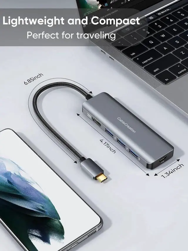 Alt view image 2 of 7 - USB-C Hub 4K 60Hz, 5-in-1 USB C Multiport Adapter with HDMI and 3 USB 3.0 Ports, 100W Power Delivery, Compatible with MacBook Pro, MacBook Air, M-ac Mini, iPad Pro, XPS