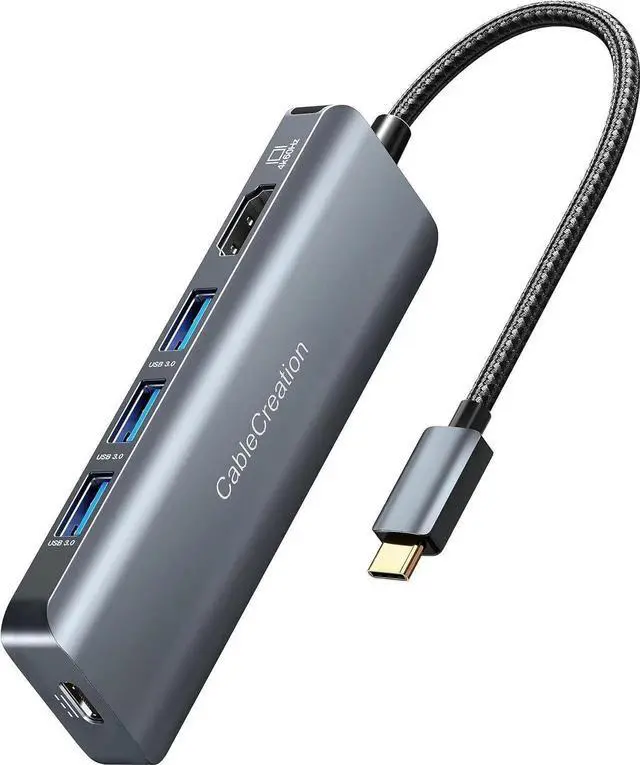 Main image of USB-C Hub 4K 60Hz, 5-in-1 USB C Multiport Adapter with HDMI and 3 USB 3.0 Ports, 100W Power Delivery, Compatible with MacBook Pro, MacBook Air, M-ac Mini, iPad Pro, XPS