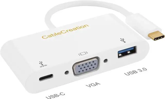 Alt view image 4 of 7 - USB C to VGA Hub, CableCreation 3 in 1 Type C(Thunderbolt 3) to VGA, USB 3.0, USB C PD Converter, Compatible with MacBook Pro 2019, iPad Pro 2019, Surface Go, XPS, Galaxy S20, Hard Drive
