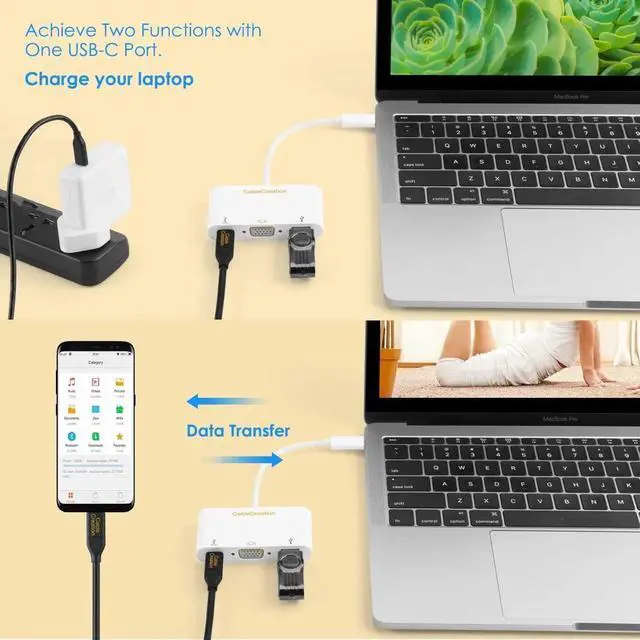 Alt view image 2 of 7 - USB C to VGA Hub, CableCreation 3 in 1 Type C(Thunderbolt 3) to VGA, USB 3.0, USB C PD Converter, Compatible with MacBook Pro 2019, iPad Pro 2019, Surface Go, XPS, Galaxy S20, Hard Drive