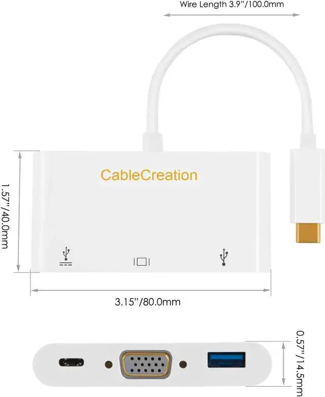Alt view image 6 of 7 - USB C to VGA Hub, CableCreation 3 in 1 Type C(Thunderbolt 3) to VGA, USB 3.0, USB C PD Converter, Compatible with MacBook Pro 2019, iPad Pro 2019, Surface Go, XPS, Galaxy S20, Hard Drive