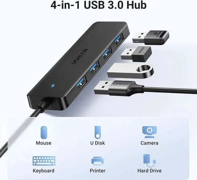 Alt view image 3 of 7 - UGREEN USB 3.0 Hub, 4 Ports USB A Splitter Ultra-Slim USB Expander for Mouse, Keyboard, Flash Drive, U Disk, Printer Compatible with Laptop, Desktop PC, Xbox, PS5, and More, 0.98ft/0.3m