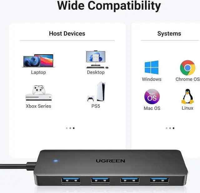 Alt view image 5 of 7 - UGREEN USB 3.0 Hub, 4 Ports USB A Splitter Ultra-Slim USB Expander for Mouse, Keyboard, Flash Drive, U Disk, Printer Compatible with Laptop, Desktop PC, Xbox, PS5, and More, 0.98ft/0.3m