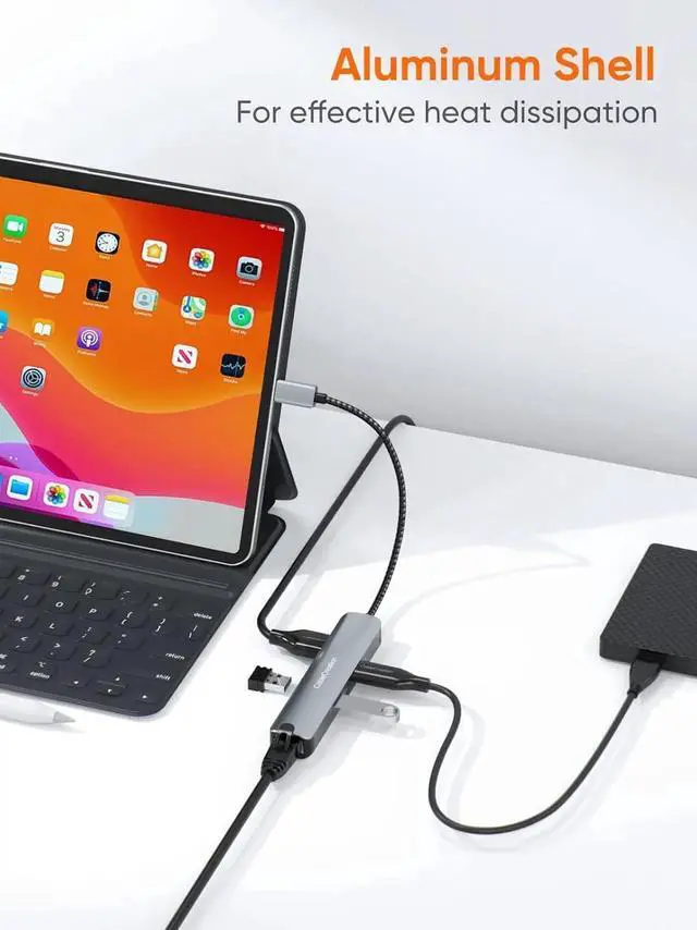 Alt view image 2 of 7 - USB C Hub Multiport Adapter, CableCreation 5-in-1 USB C Adapter Aluminum Shell with 4K HDMI, 1Gbps Ethernet, 3 USB 3.0 Ports for MacBook Pro/Air 2020/2019, iPad Pro 2020, Surface Go, XPS