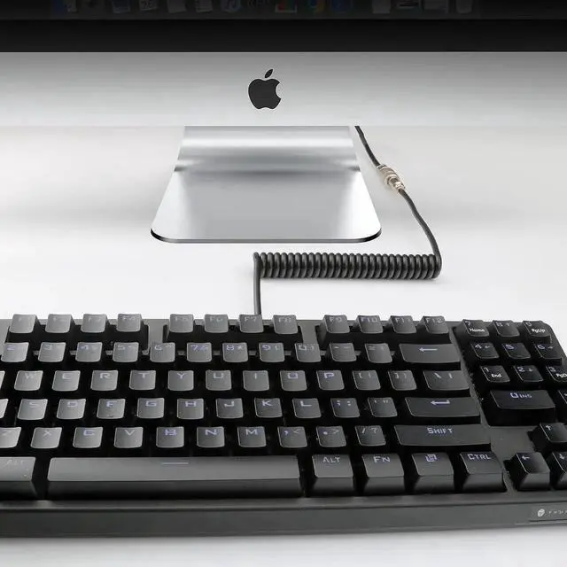 Alt view image 3 of 7 - Custom Coiled USB C Cable for Gaming Keyboard, Double-Sleeved Mechanical Keyboard Cable with Detachable Metal Aviator, 1.5M USB-C to USB-A Extendable Spring Cable