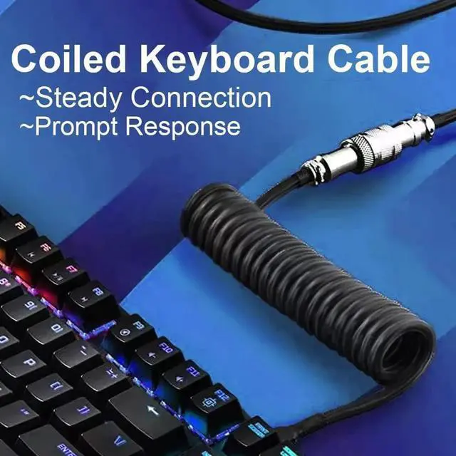 Alt view image 5 of 7 - Custom Coiled USB C Cable for Gaming Keyboard, Double-Sleeved Mechanical Keyboard Cable with Detachable Metal Aviator, 1.5M USB-C to USB-A Extendable Spring Cable