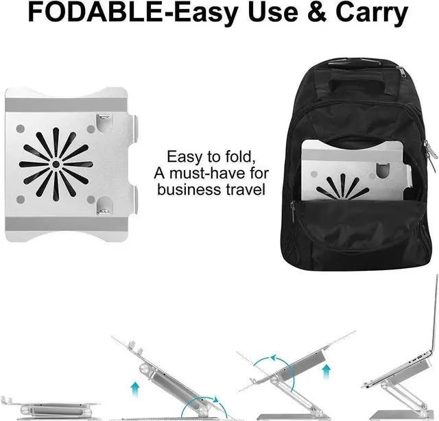 Alt view image 7 of 7 - Adjustable Laptop Stand with Cooling Fan, Aluminium Alloy Multi-Angle Computer Holder for Desk, Portable Notebook Metal Mount Compatible with MacBook, Air, Pro, Dell, Alienware All Laptops 11"-17.3"