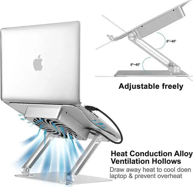Alt view image 2 of 7 - Adjustable Laptop Stand with Cooling Fan, Aluminium Alloy Multi-Angle Computer Holder for Desk, Portable Notebook Metal Mount Compatible with MacBook, Air, Pro, Dell, Alienware All Laptops 11"-17.3"
