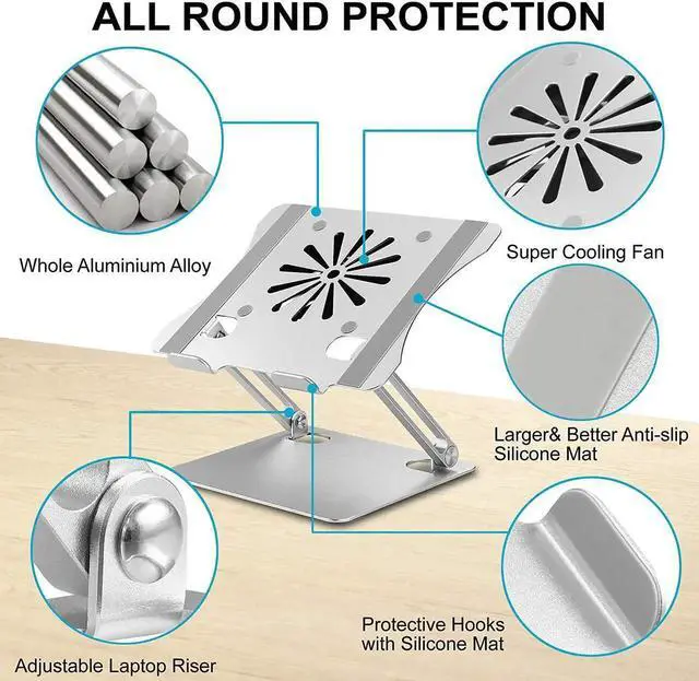 Alt view image 6 of 7 - Adjustable Laptop Stand with Cooling Fan, Aluminium Alloy Multi-Angle Computer Holder for Desk, Portable Notebook Metal Mount Compatible with MacBook, Air, Pro, Dell, Alienware All Laptops 11"-17.3"