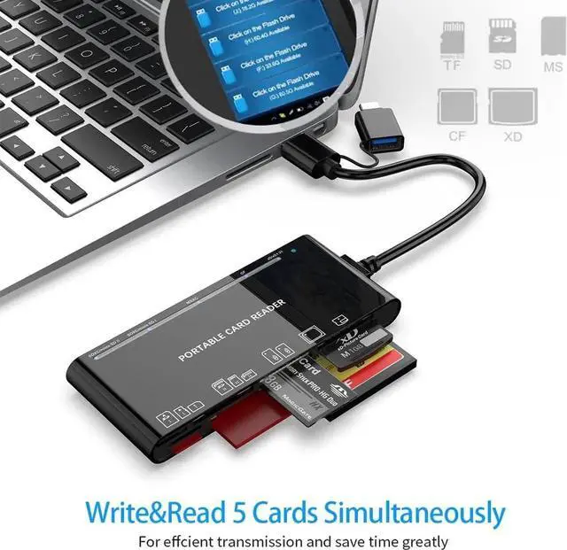 Alt view image 2 of 6 - USB C USB3.0 Multi Card Reader, SD/TF/CF/Micro SD/XD/MS 7 in 1 Memory Card Reader/Adapter/Hub for SD SDXC SDHC CF CFI TF Micro SD Micro SDXC Micro SDHC MS MMC UHS-I Cards,for Windows/Mac/Linux/Android