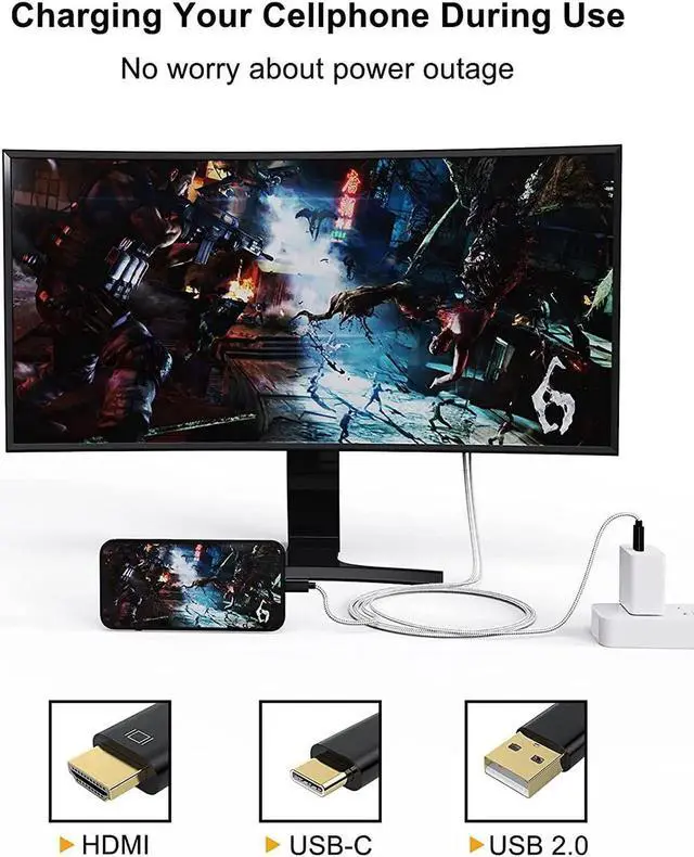 Alt view image 7 of 7 - USB C to HDMI Cable with USB Charge 6FT, CableCreation Type C to HDMI Cord Compatible with MacBook/Pro/Air, Galaxy S20/ S10, LG G5/ Q8/ V20, OnePlus 7(Pro)/ 7T (Pro), HDMI to USB C