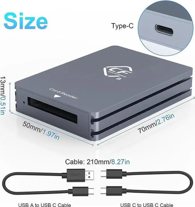 Alt view image 4 of 7 - Type B Card Reader, 10Gbps USB 3.2 Gen 2 CF Express Card Reader, Aluminum Portable CFexpress Card Reader with USB C to USB A/C Cables, Compatible with Windows/Mac OS/Linux/Chrome OS/Android