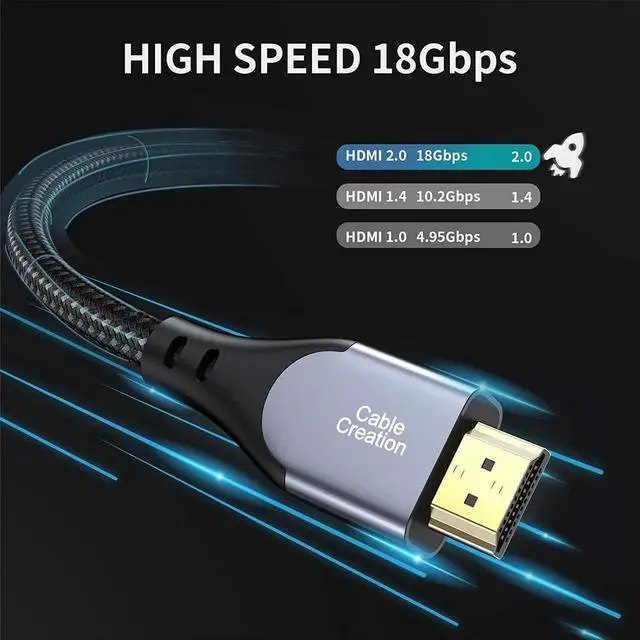 Alt view image 3 of 7 - HDMI Cable 4K@60Hz 6.6 ft, CableCreation HDMI 2.0 Cable, High-Speed 18Gbps, 4K HDR, 3D, 2160P, 1080P, Ethernet Support, Compatible with UHD TV, PS5/PS4, Xbox One, Blu-ray, PC, Projector and More