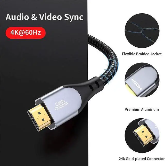 Alt view image 6 of 7 - HDMI Cable 4K@60Hz 6.6 ft, CableCreation HDMI 2.0 Cable, High-Speed 18Gbps, 4K HDR, 3D, 2160P, 1080P, Ethernet Support, Compatible with UHD TV, PS5/PS4, Xbox One, Blu-ray, PC, Projector and More