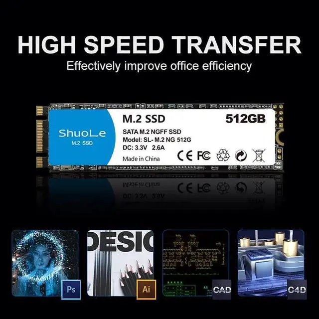 Alt view image 2 of 7 - M.2 NGFF SSD 1TB/512GB/256GB/128GB High Speed Solid State Drives for Laptop Desktop Server POS Machine (256GB)
