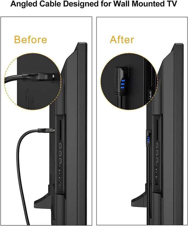 Alt view image 3 of 7 - HDMI Cable, CableCreation 10 Feet Upward Angle 270 Degree 4K HDMI 2.0 Cable with Gold Plated Connector, Support 4K (60Hz) Ultra HD, 3D Video, Ethernet, Audio Return Channel, Black