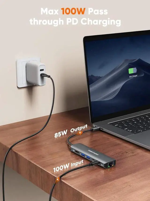 Alt view image 6 of 7 - USB C Hub Multiport Adapter,CableCreation 8K HDMI Ethernet Docking Station,6 in 1 USB C Power Delivery 100W Charging Port,USB-C Data Port,2 USB 3.0 Ports for MacBook Pro/Air,iPad Pro, XPS