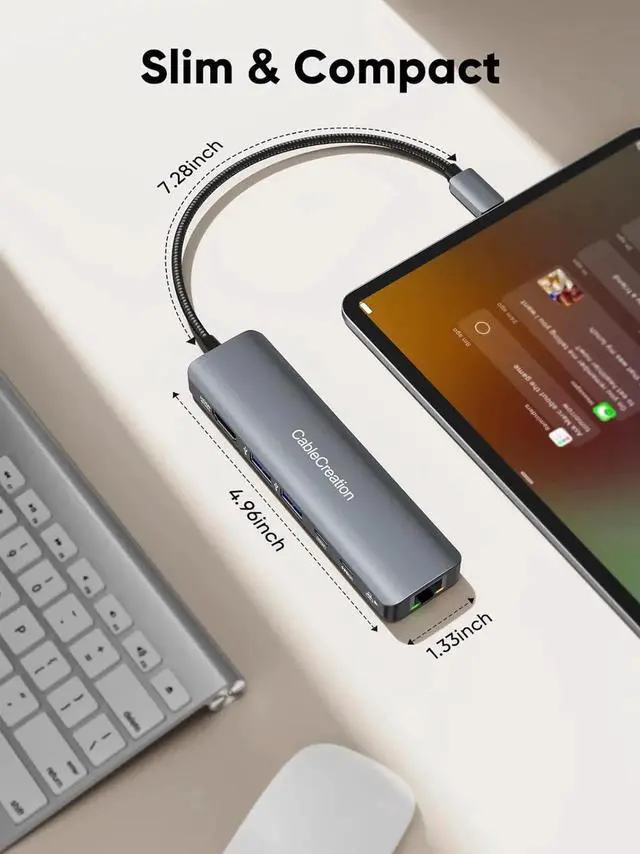 Alt view image 4 of 7 - USB C Hub Multiport Adapter,CableCreation 8K HDMI Ethernet Docking Station,6 in 1 USB C Power Delivery 100W Charging Port,USB-C Data Port,2 USB 3.0 Ports for MacBook Pro/Air,iPad Pro, XPS