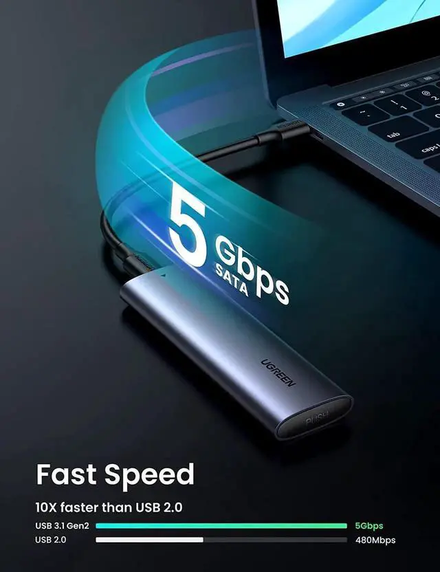 Alt view image 7 of 7 - M.2 SATA NGFF SSD Enclosure Aluminum USB 3.1 Gen 2 to B-Key 5Gbps w UASP External Solid State Drive Enclosure Compatible for Samsung WD Crucial Kingston Tool Free 2280 2260 2242 2230