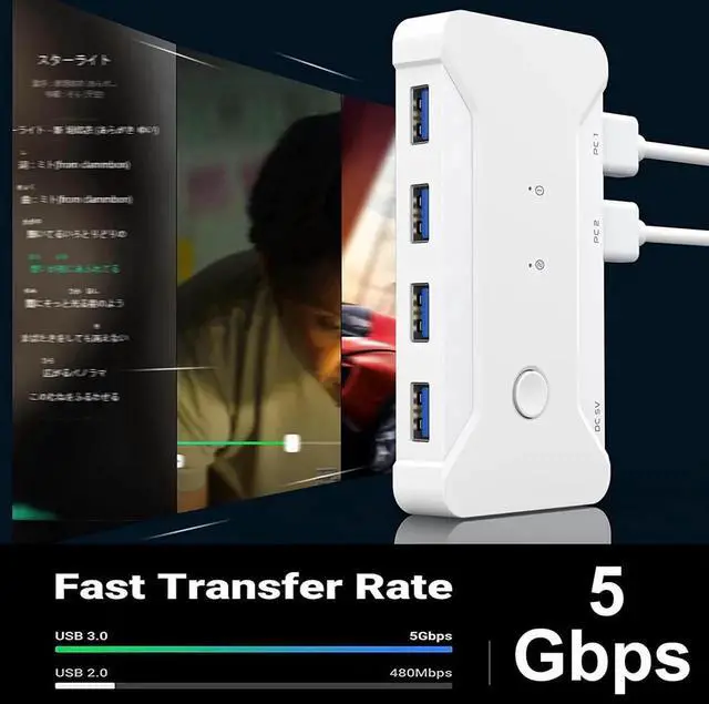 Alt view image 6 of 6 - USB 3.0 KVM Switch Selector 4 Port 2 Computers Peripheral Switcher Adapter Hub for PC Printer Scanner Mouse Keyboard with One Button Switch Compatible with Windows/Mac/Linux System