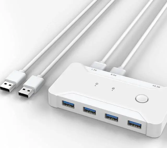 Main image of USB 3.0 KVM Switch Selector 4 Port 2 Computers Peripheral Switcher Adapter Hub for PC Printer Scanner Mouse Keyboard with One Button Switch Compatible with Windows/Mac/Linux System