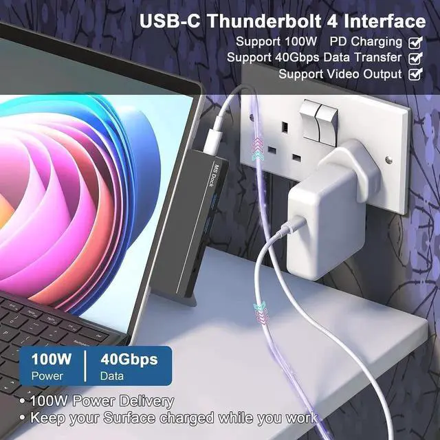 Alt view image 4 of 7 - Surface Pro 9 Docking Station Surface Pro 8 Accessories Surface Pro X Dock with 4K HDMI, 100W Thunderbolt 4 Port, USB-C Port(5Gbps), 2*USB 3.0(5Gbps), Audio, SD/TF Card for Microsoft Surface Pro 9/8/X