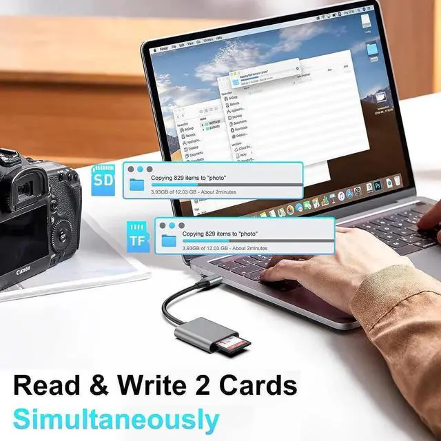 Alt view image 5 of 7 - USB C SD 4.0 Card Reader, SD TF UHS-II Card Reader, 2-in-1 SD TF Memory Card Reader for SD Micro SD SDXC SDHC MMC RS-MMC Micro SDXC UHS-II and UHS-I Cards for Cameras, Laptops, Tablets, Smartphones